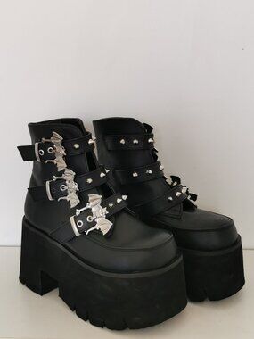 Demonia, "Ashes-55", Women 6, Black Vegan Leather